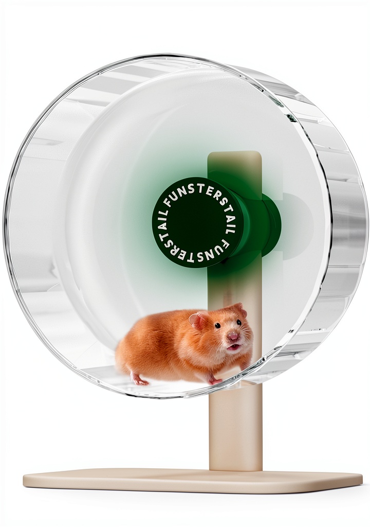 FunstersTail hamster wheel in use by a Syrian hamster in a cage