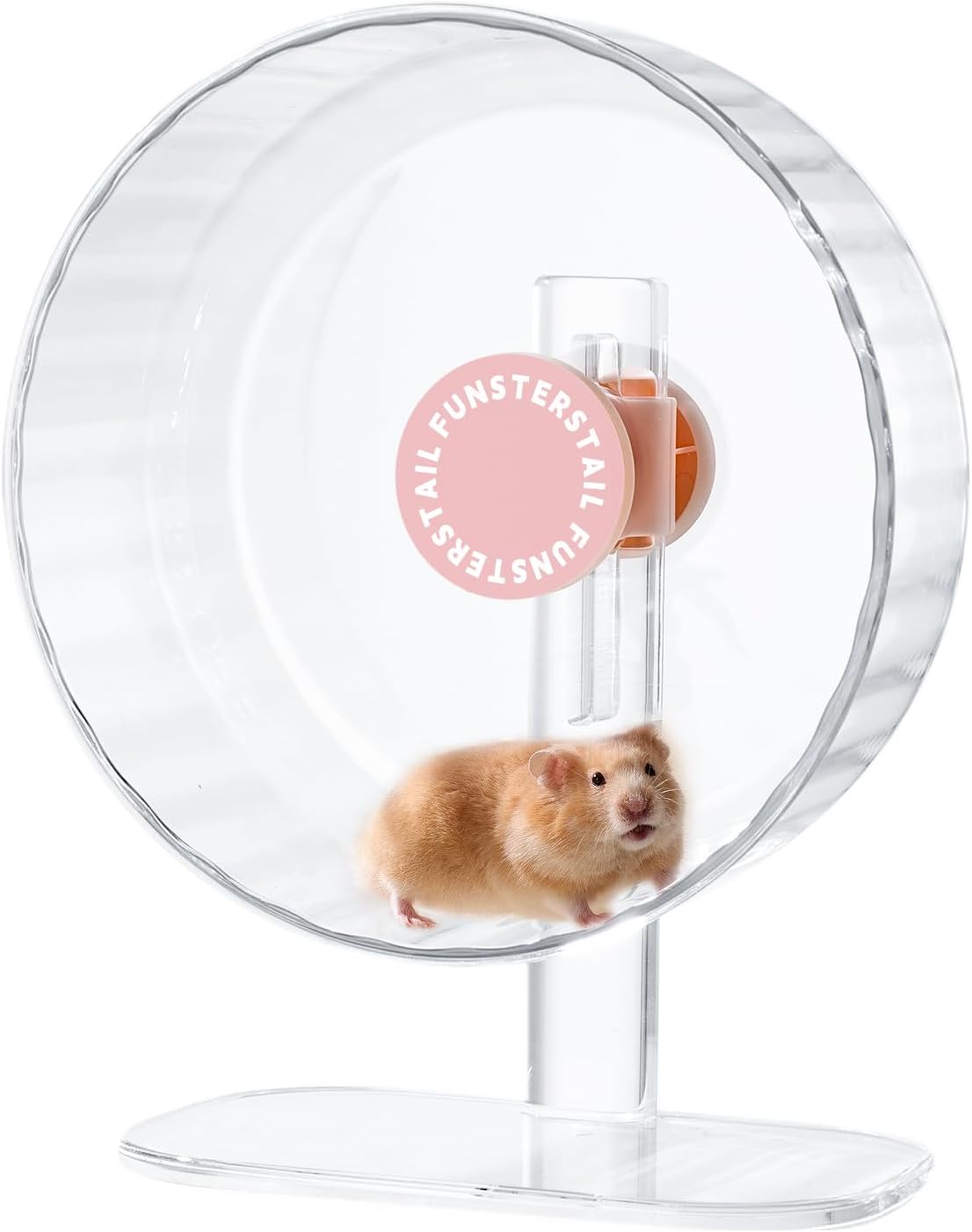 FunstersTail hamster wheel in a cage with a Syrian hamster