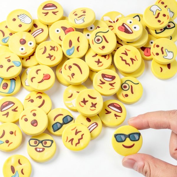 LovesTown Mini Rubber Pencil Erasers 60 Pack Yellow Small Round-6