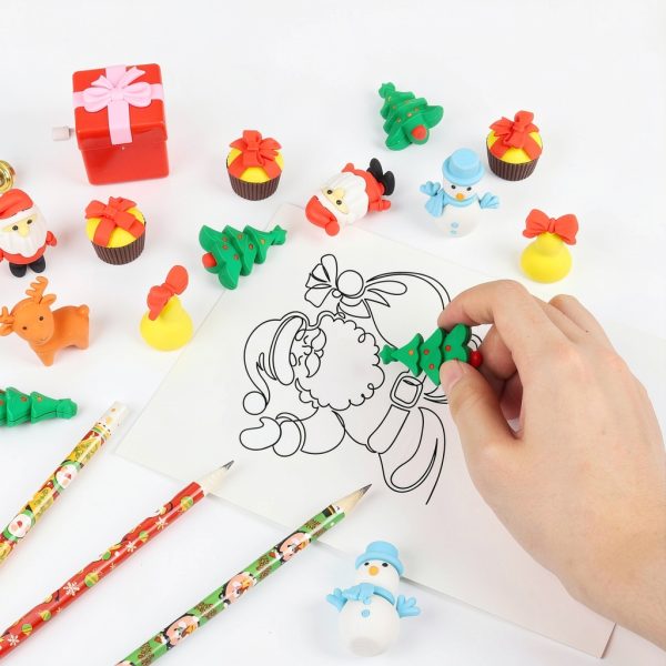 CCINEE 3D Christmas Eraser Set 30pcs Holiday Pencil Erasers for Kids-2