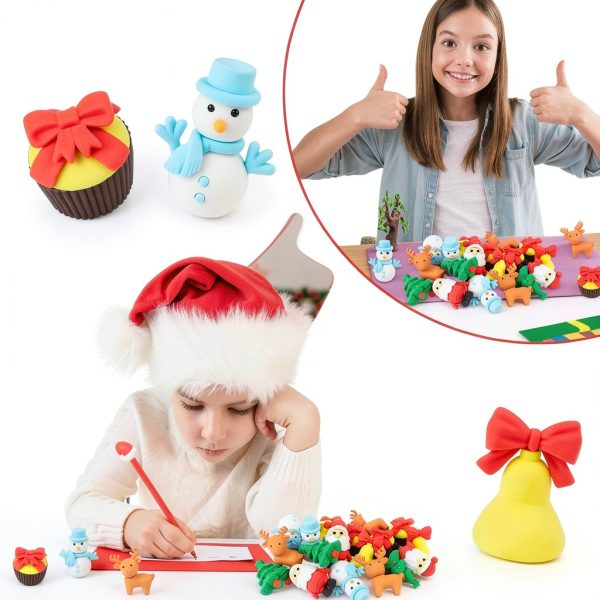 CCINEE 3D Christmas Eraser Set 30pcs Holiday Pencil Erasers for Kids-4