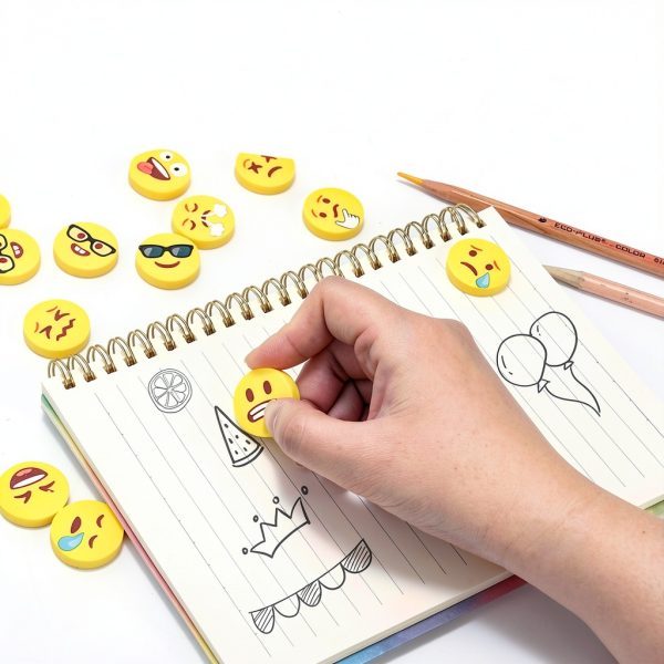 LovesTown Mini Rubber Pencil Erasers 60 Pack Yellow Small Round-1