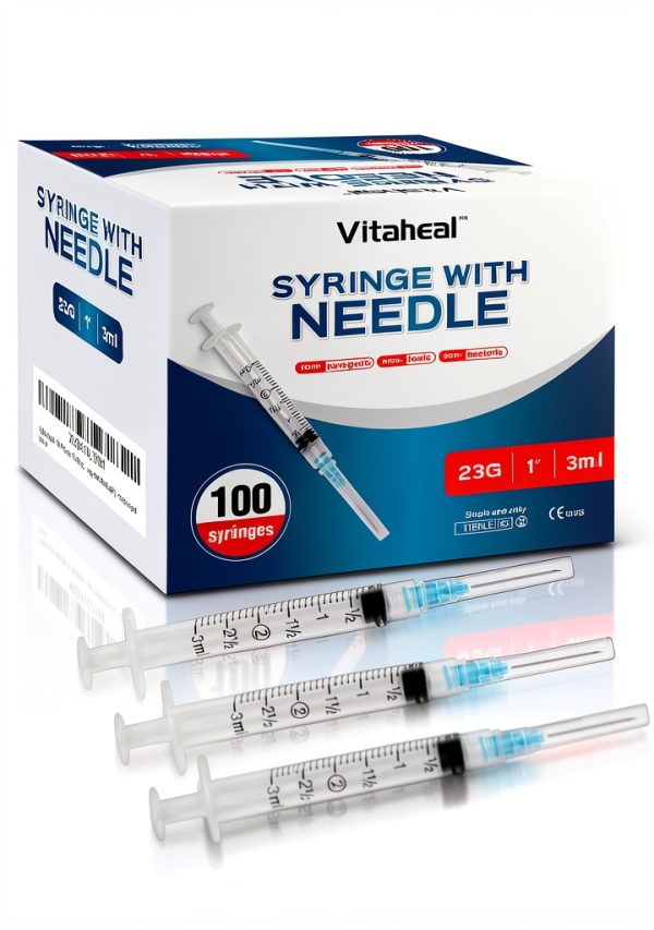 3ml Syringes 100 Pack with 23Ga 1.0in Needle Luer Lock by Vitaheal-0