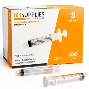 BH Supplies 5mL Luer Lock Tip Syringes (No Needle) - Sterile, Individually Wrapped - 100 Syringes-0