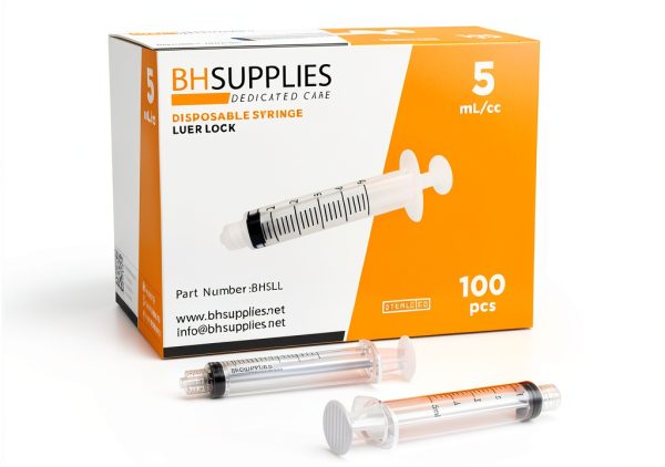 BH Supplies 5mL Luer Lock Tip Syringes (No Needle) - Sterile, Individually Wrapped - 100 Syringes-0