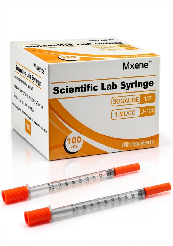 U-100 Syringes with Needle 30G 1/2in 1ml Mxene 100 Pack Sterile Lab-0