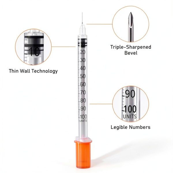 U-100 31G 1cc 1/4 Inch Syringes Gesanghua Wrapped Pack of 20-2